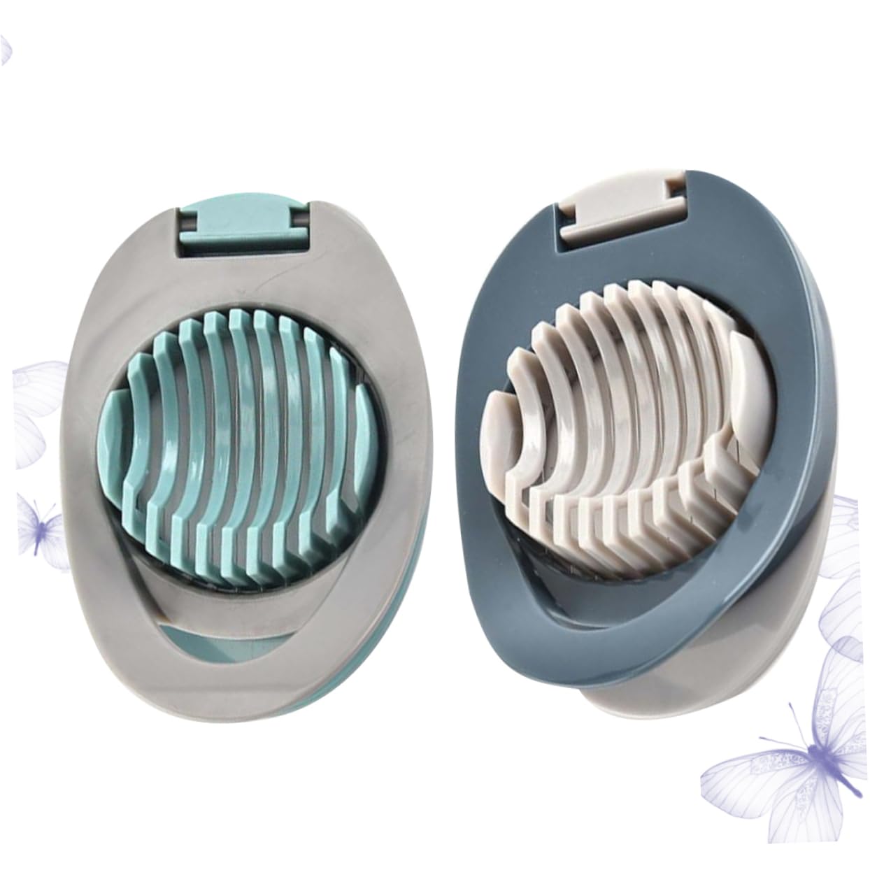 OFFSCH 2Pcs Kitchen Egg Slicer and Cutter Multi Function Egg Separator Tool for Hard Boiled Eggs Creative Egg Dividers Green and Blue
