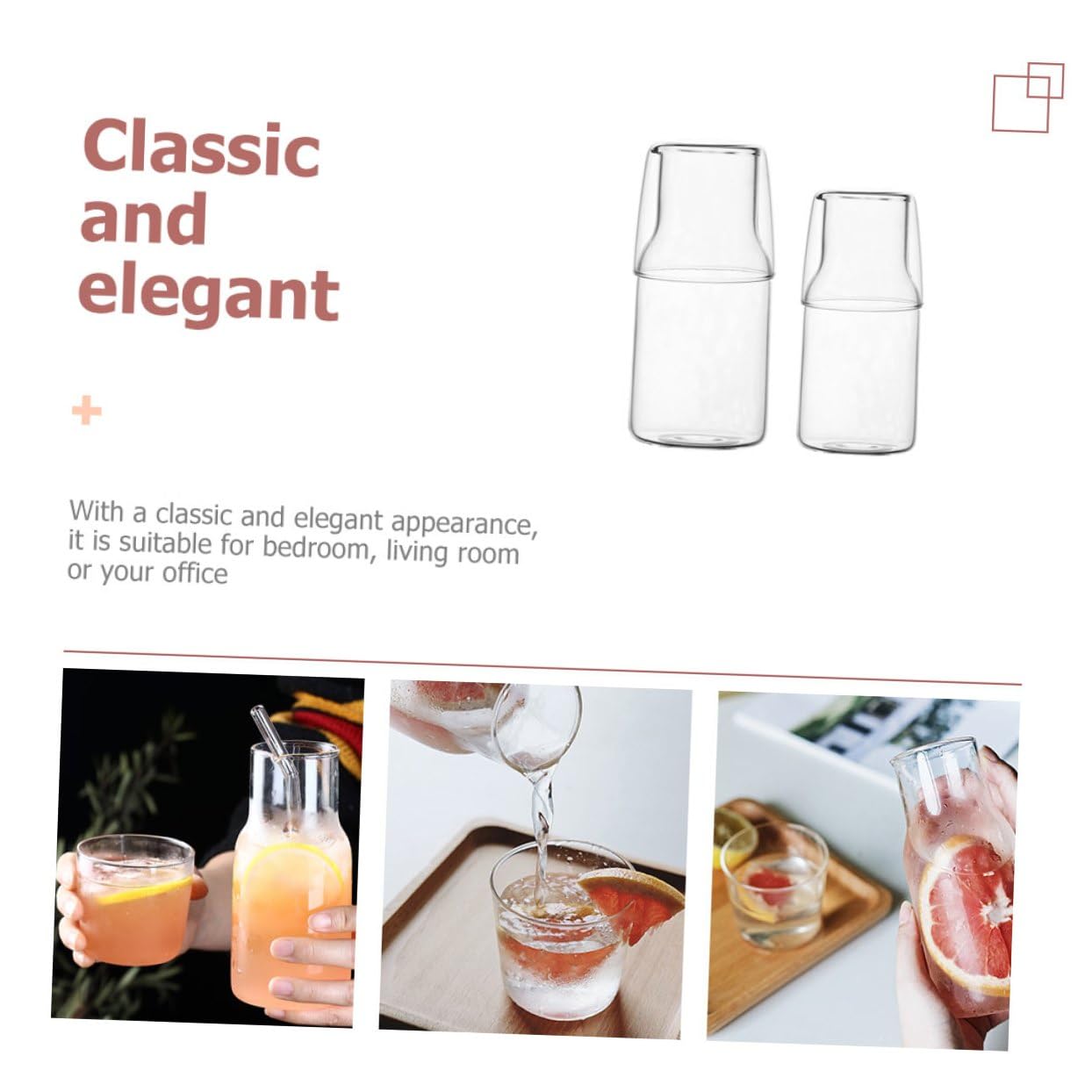 2 Stück Glaskaraffe und Wasserkaraffe aus Lebensmittelechtem Glas Transparenter Wasserkrug mit Großem Fassungsvermögen Elegante Nachttischkaraffe für Schlafzimmer und Wohnzimmer