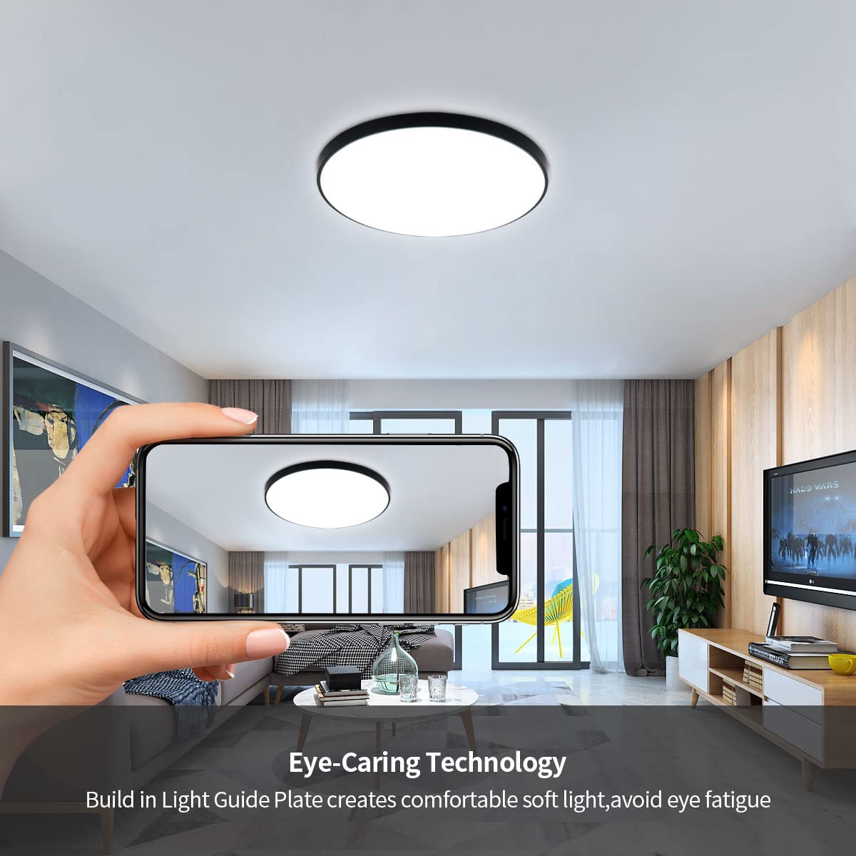 Lampara LED Techo Moderno 24W 6500K Blanco Frio Plafon Led Techo Redondo Negro IP54 Impermeable Luz Led para Baño, Cocina, Pasillo, Sala de Estar, Ø27cm