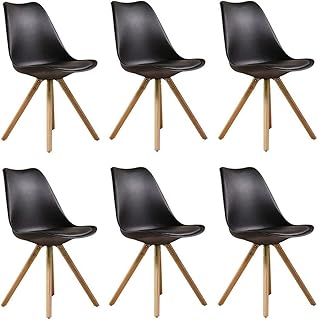 LSRRYD Pack De 6 Tulip Sillas De Comedor Sillas Cocina Nórdico con Asiento Tapizado Y Las Piernas De Madera De Haya Maciza (Color : Negro)