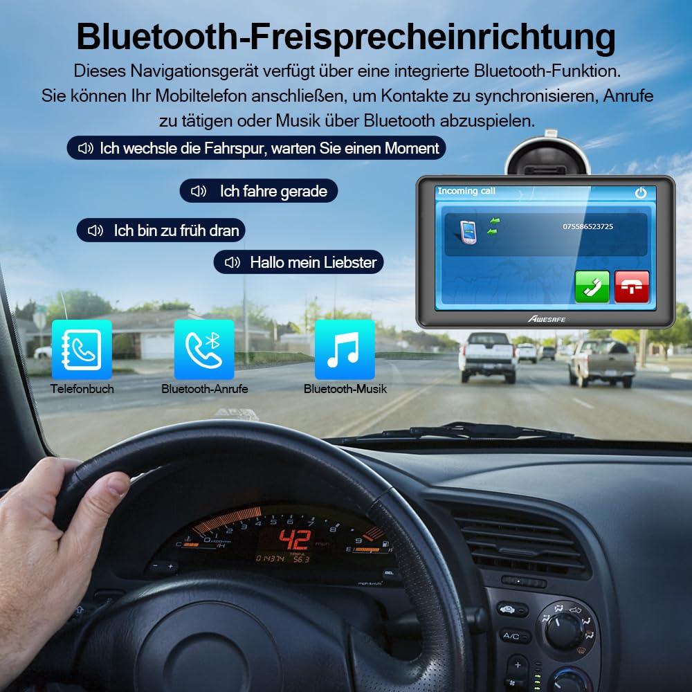 AWESAFE 7 Zoll Bluetooth Navigationsgerät für Auto und LKW – Europa 2024 Karten mit Lebenslangen Updates
