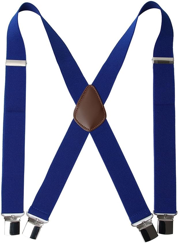 Men’ s X Back Braces with 4 Quality Controlled Clips & 1.4” Wide Suspenders & Heavy Duty (Royal Blue)