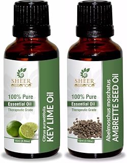 Combo Key Lime Oil Essential Oil (0.5 Fl Oz) Oz and Ambrette Seed Oil Essential Oil (0.5 Fl Oz) Oz