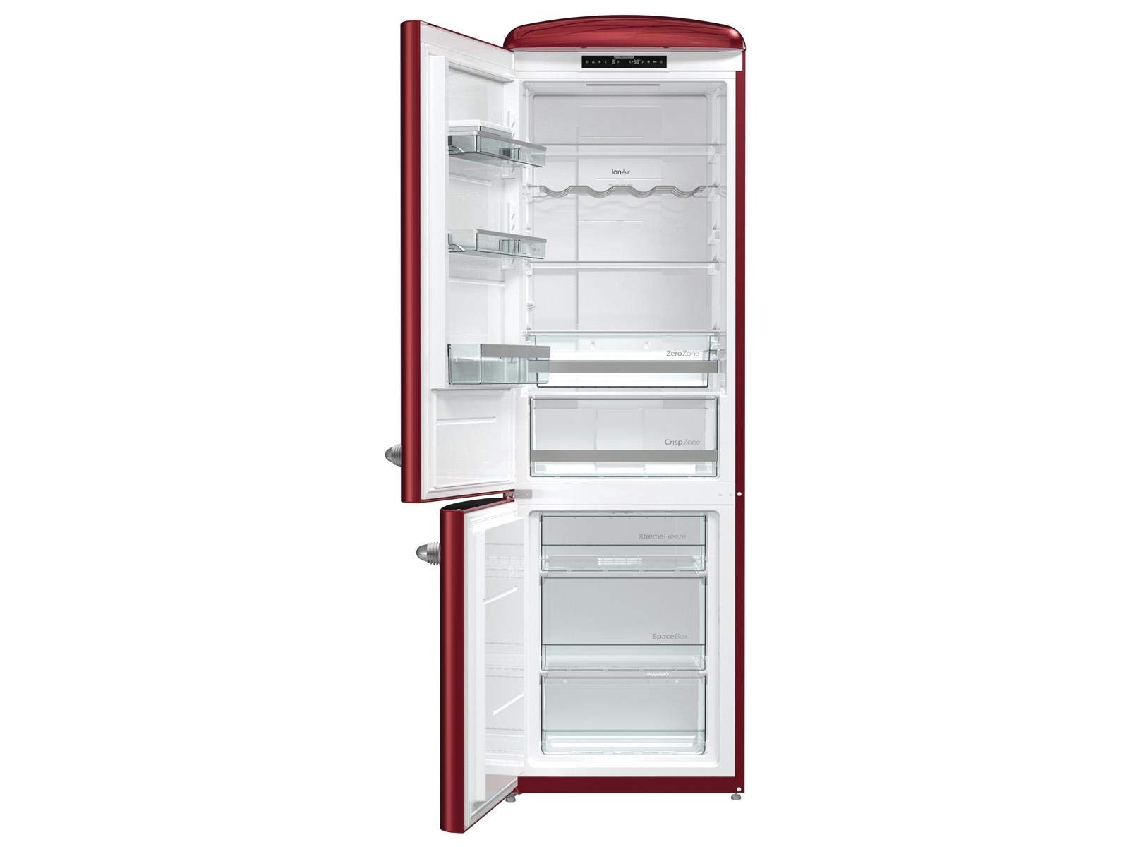 Gorenje ONRK 193 R-L Kühl-Gefrier-Kombination / A+++ / Höhe 194 cm / Kühlen: 222 L / Gefrieren: 80 L / Burgundy / NoFrost / ZeroZone-Schubfach (0 Grad) / Oldtimer / Retro Collection