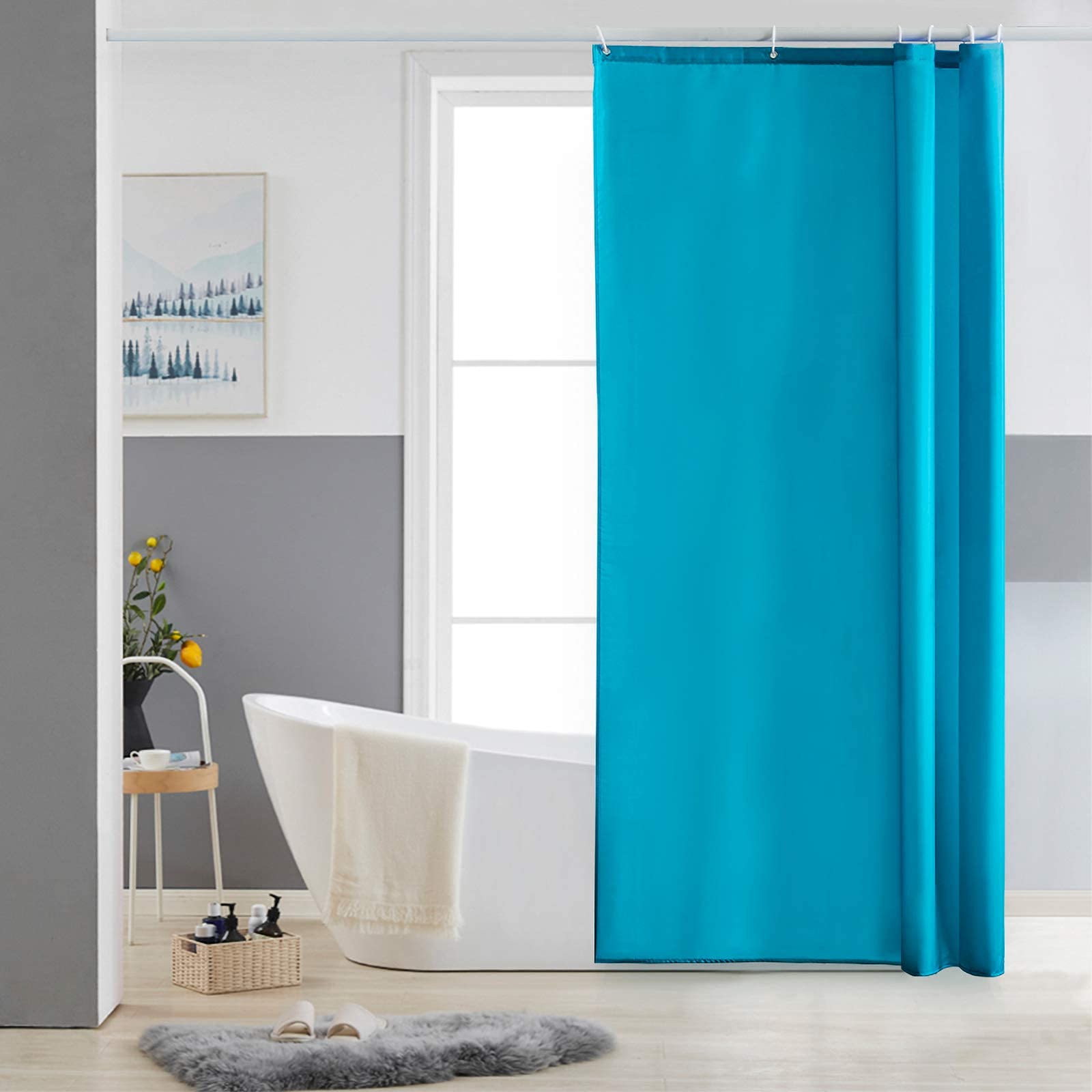 Cortinas Baño Blanca Antimoho Antibacteriano Impermeable Poliester Tela Lisa Lavable, con 12 Ganchos Plásticos, 180x200 Cortina. — view 72