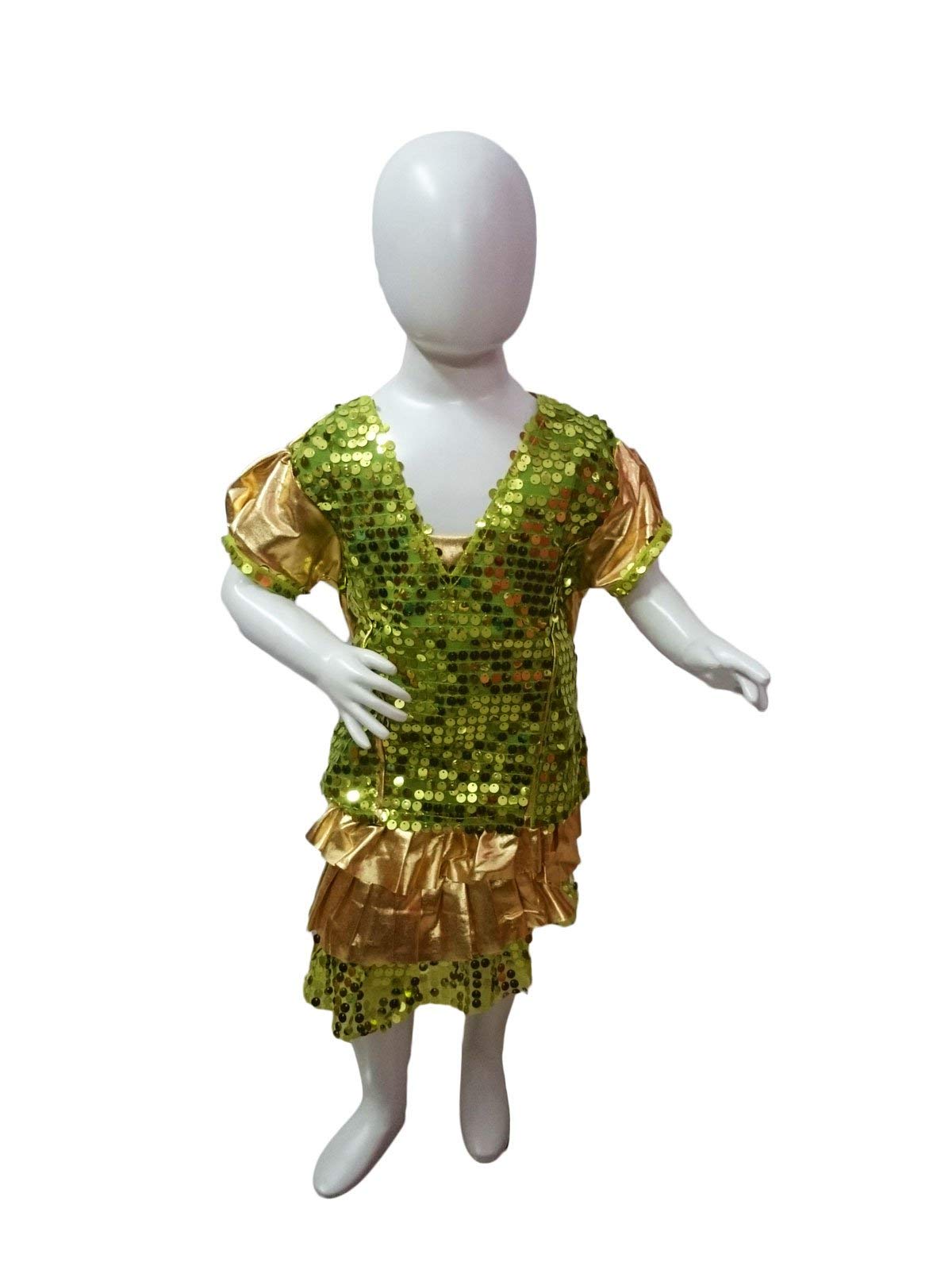 BookMyCostume Western Dance Costume for Girls - Green & Golden - Top with Frock - Premium 8-10 Years-image-2