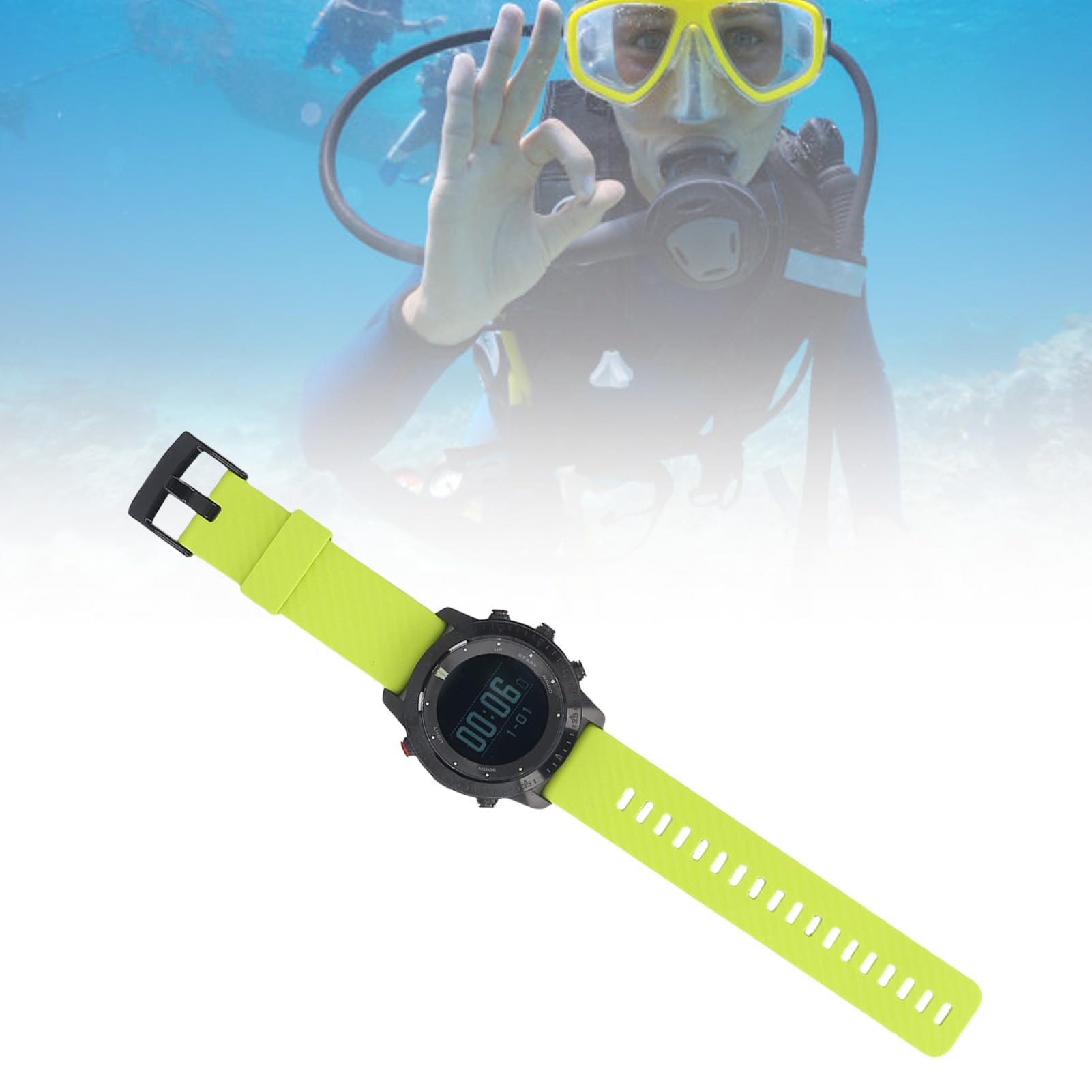 FILFEEL Reloj con Computadora de Buceo AquaPro - Sensor de Profundidad y Barómetro Certificado ISO 6425 de 100 M para Snorkel - Pantalla de 0,18 Pulgadas, Estuche, Batería de 320 MAh, Soporte en