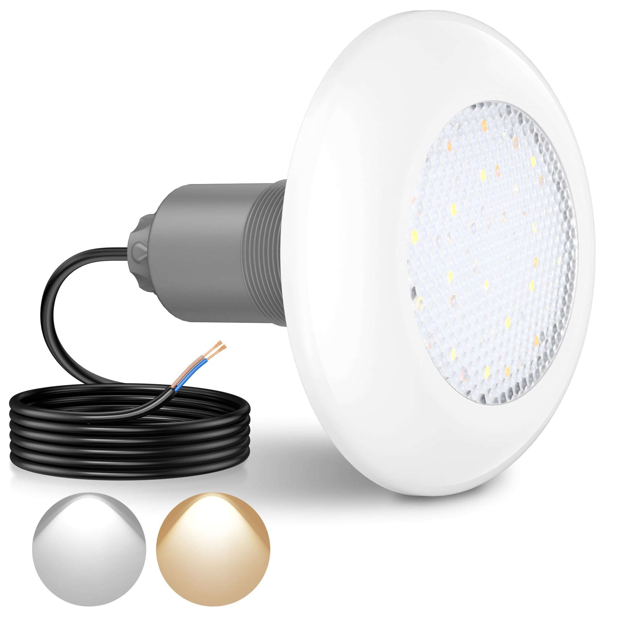 LyLmLe LED Pool Light with External Thread 2", 12W Pool Light 2 Color Switchable White 3000K and 6000K, diameter 190mm
