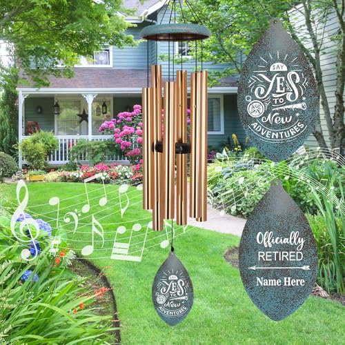 Image of ASTARIN Personalized Happy Retirement Wind Chimes, Tree of Life Retirement Wind Chimes Gifts for Women /Men Teacher Coworker 2025, Going Away Farewell Gifts, Deep Tone Larde Wind Chime