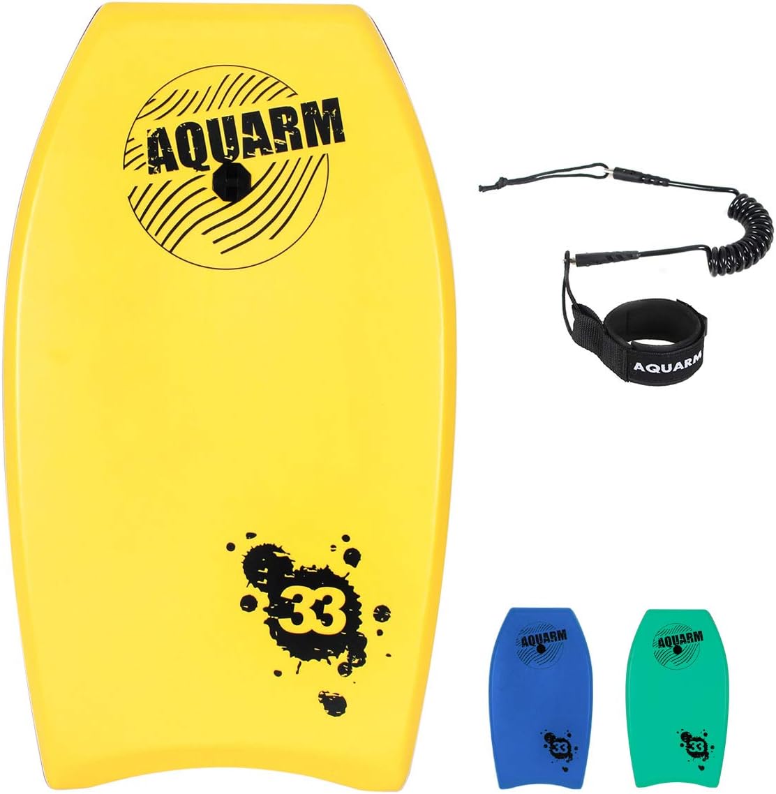 Bodyboard with Wrist Leash, 33-inch/37-inch/42-inch Lightweight Body Board with EPS Core and High-Speed Slick Bottom Surface, Perfect Surfing for Kids Teens and Adults Yellow 33 inch( blue ) 
