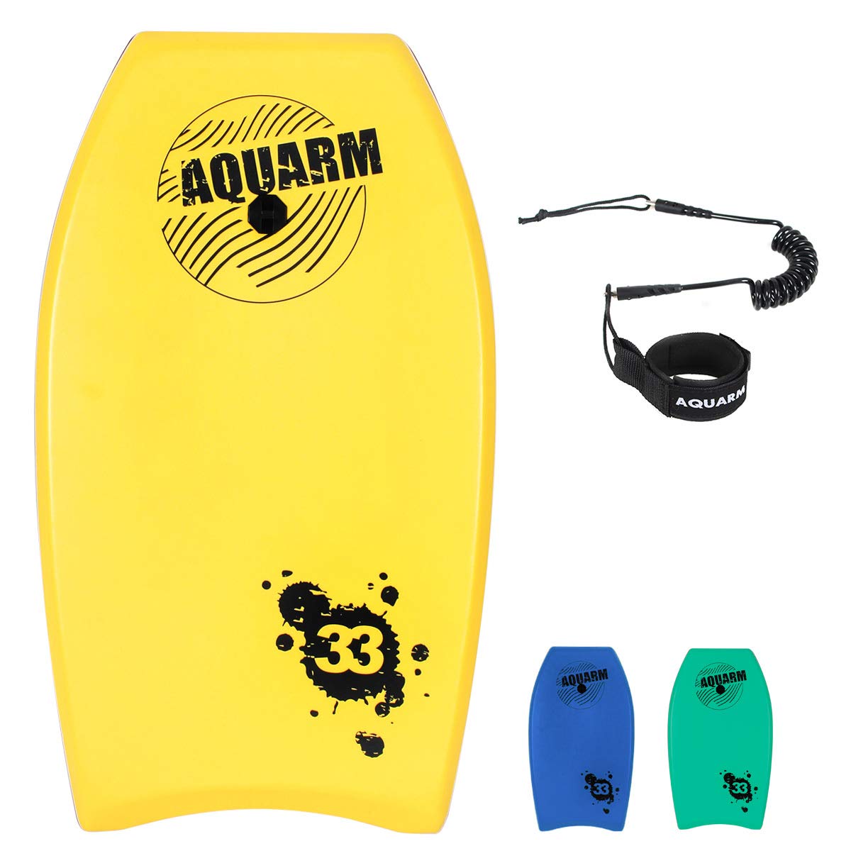 AQUARM Bodyboard with Wrist Leash, 33-inch/37-inch/42-inch Lightweight Body Board with EPS Core and High-Speed Slick Bottom Surface, Perfect Surfing for Kids Teens and Adults