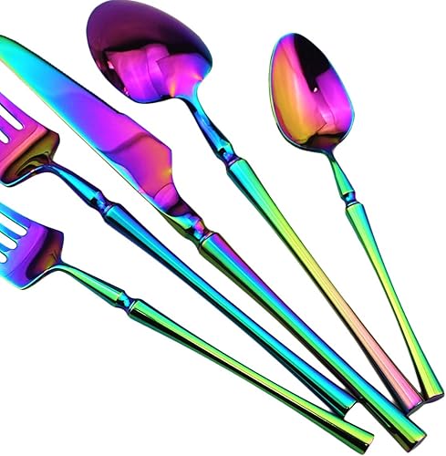 Miniatura 30 de Gugrida Juego de cubiertos negros de 20 piezas de acero inoxidable 304, cubertería de lujo pulido con espejo, apto para lavavajillas, servicio para 4