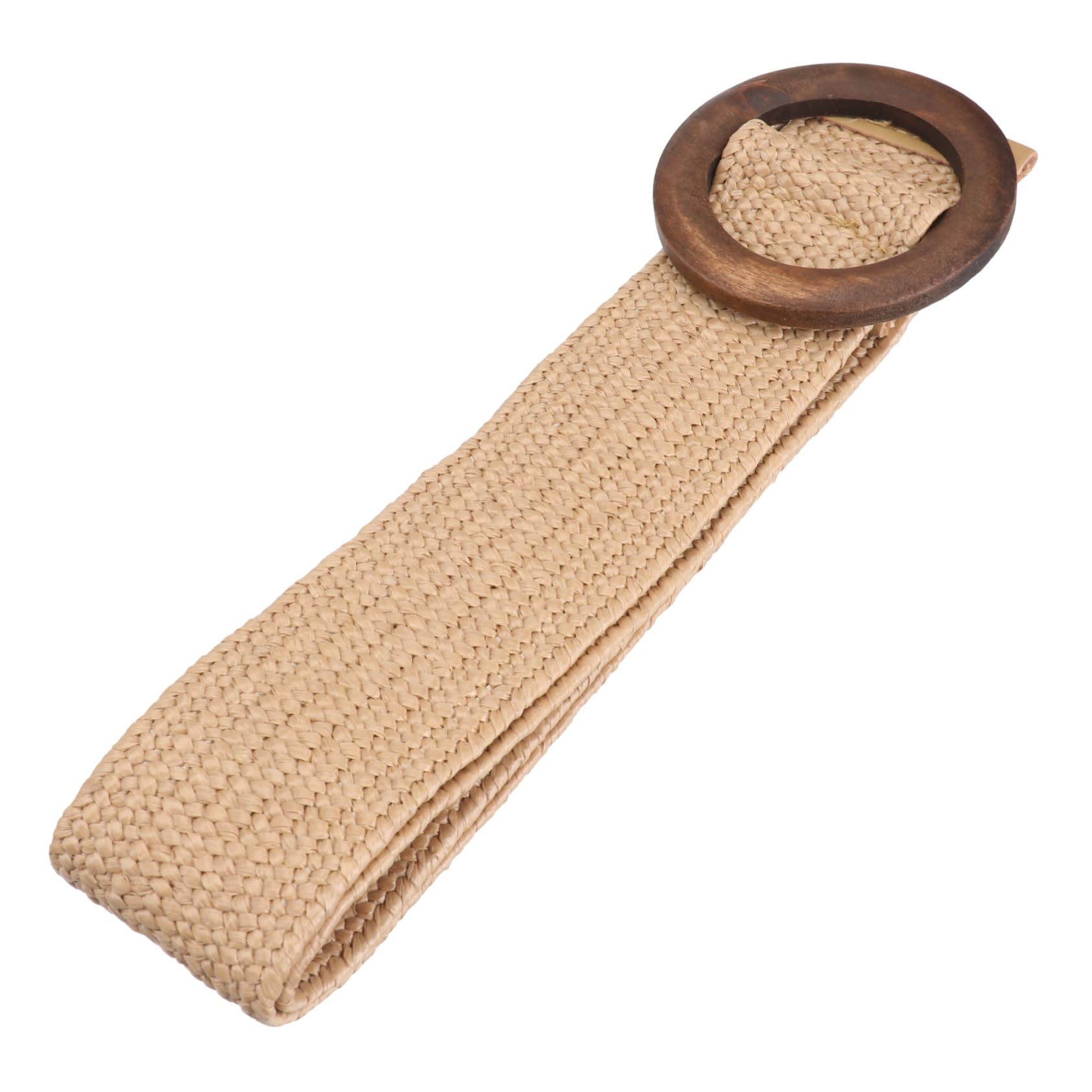 Garneck Elegant Woven Straw Belt for Women Pp Grass Belt Wooden Buckle Versatile Waist Belt for Daily Use