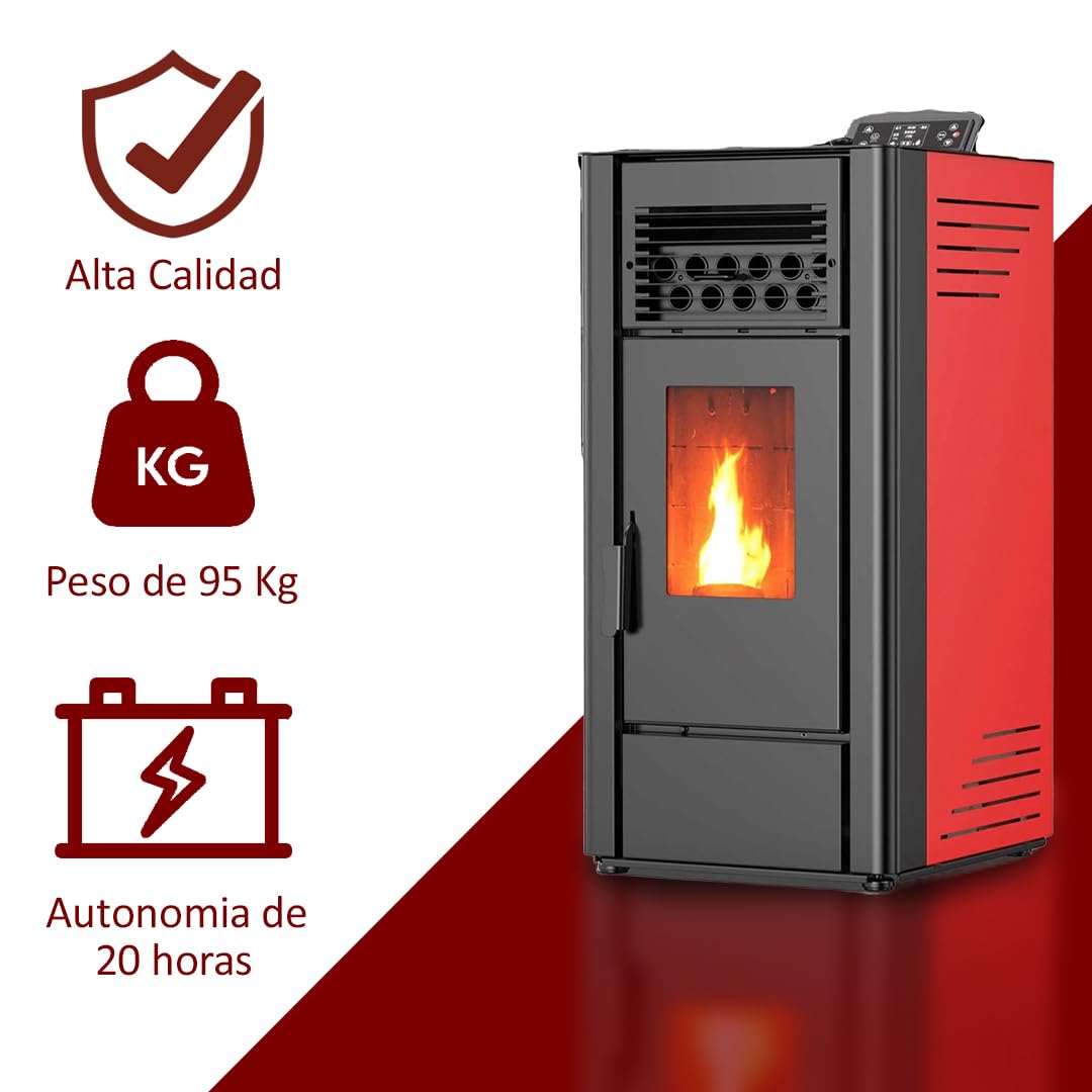 Estufa De Pellets 12Kw | Con Doble Motor Para Hueso De Aceituna Y Biomasa, Tolva de 18Kg | Calefacción en Área de120 m² | Estufa Eléctrica de Pellet, Para Interior, Eficiente Y Silenciosa (Burdeos)