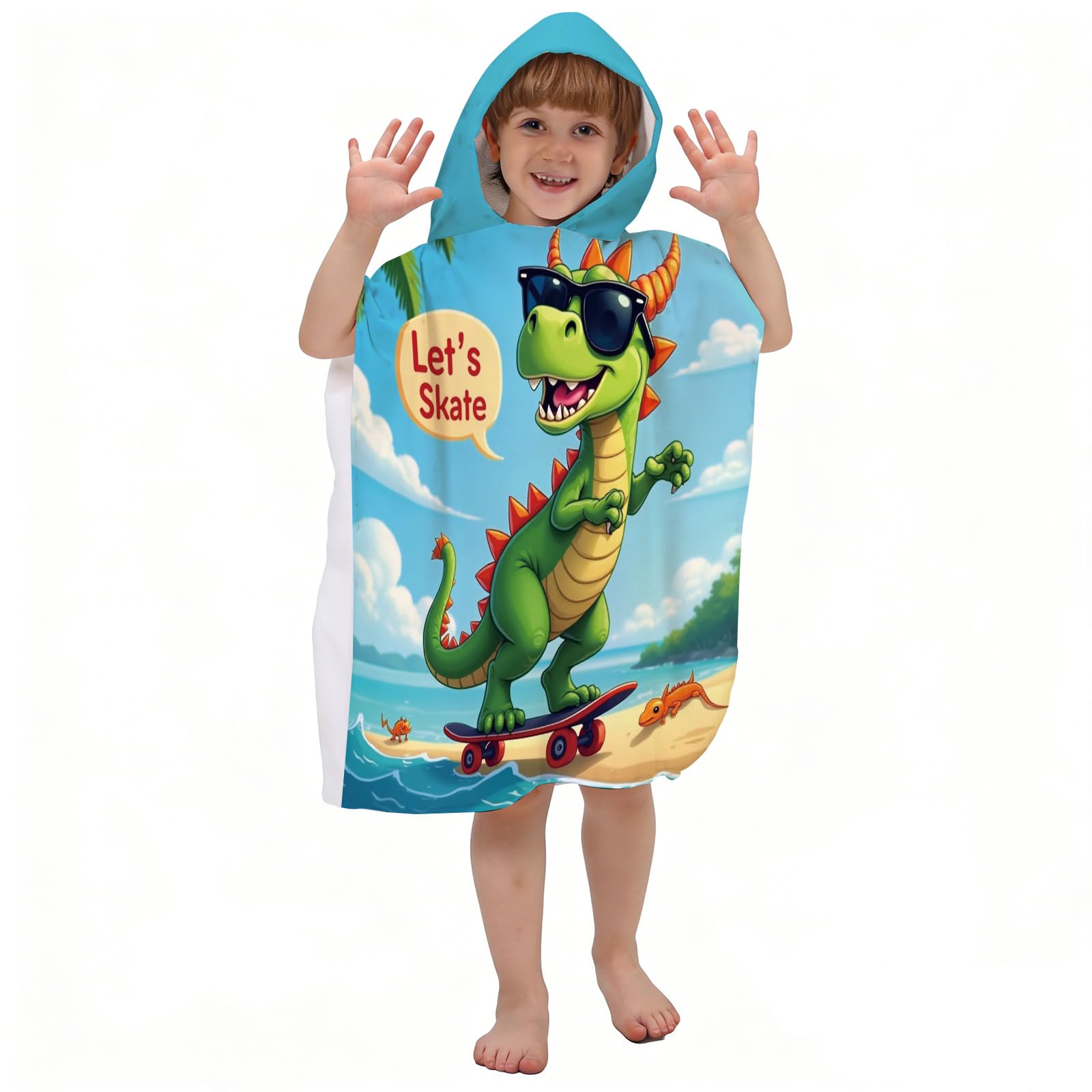 Corbourt Kids Hooded Beach Towel for Boys Girls,Bath Pool Beach Poncho Towels Super Soft & Absorbent Cotton Towel Childrens Dinosaurs Beach Towels (Dinosaurs)