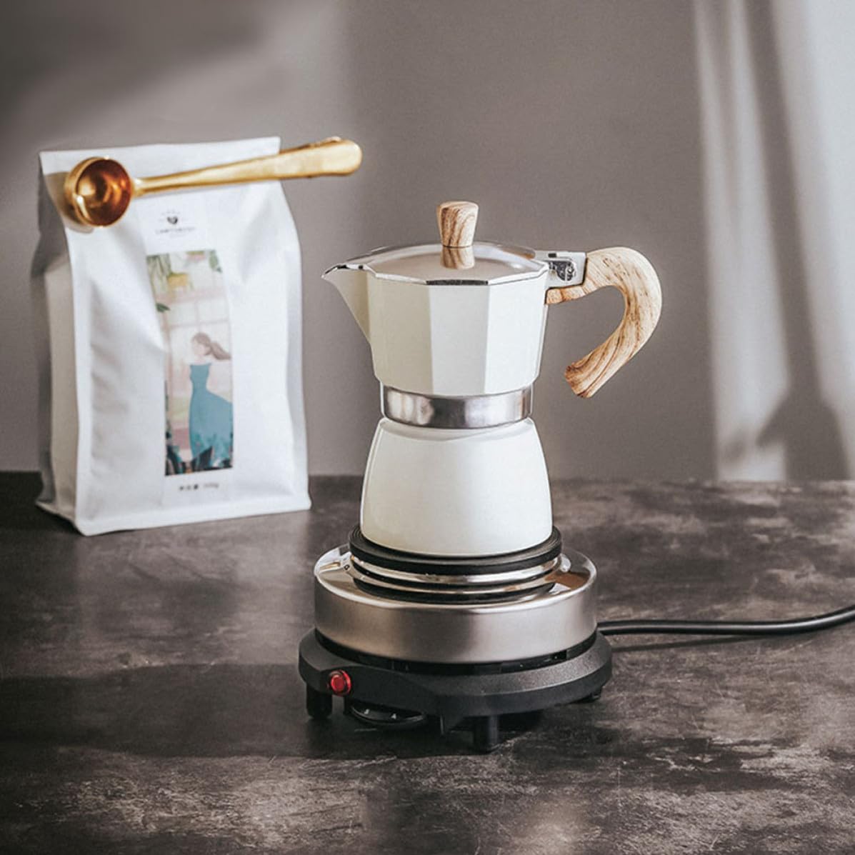 Caffettiera Mocha Pot in Alluminio da 300ml Manico Ergonomico e Facile da Usare per Casa e Caffetteria