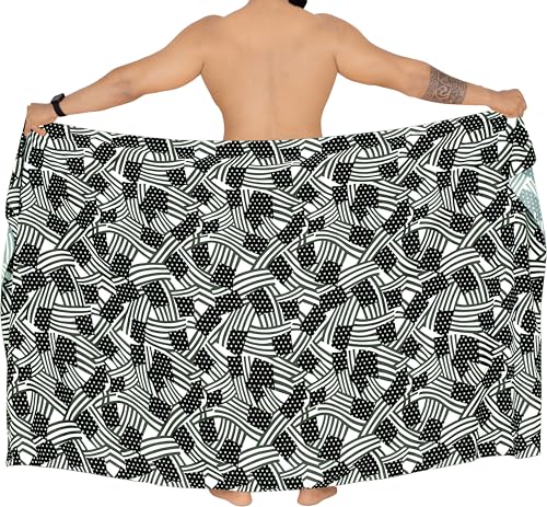 LA LEELA Men's Patriotic 4th of July American Flag Summer Sarong Swim Trunk Long Beach Pareo Wrap4