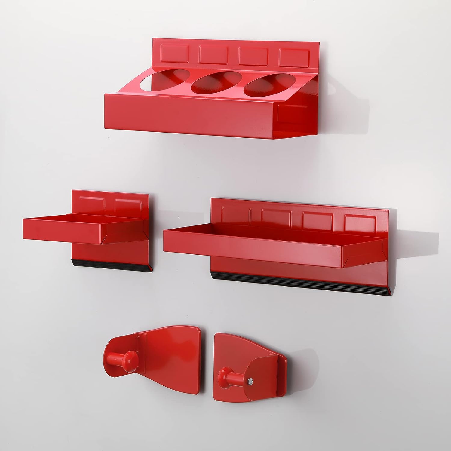 EMENTOL 4PCS Magnetic Tool Shelf Set, Tray, Paper Towel Holder, for Tool Organizer, Magnets Any Metal Surface, Red
