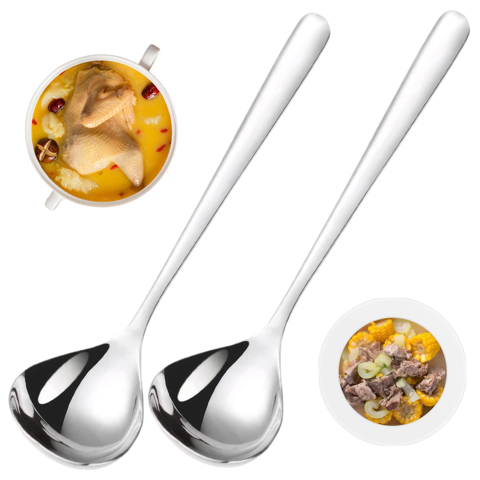 Lot de 2 louches à soupe rondes en acier inoxydable 19, 3 cm