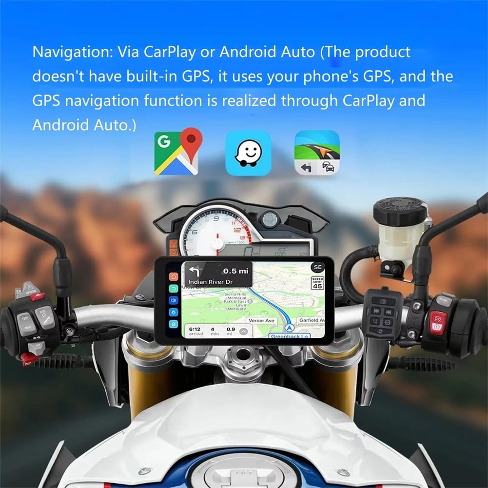 6,25 Motorrad-DVR, Kabelloses CarPlay für Android Auto, GPS-Navigationsmonitor, Bluetooth, Wasserdichter Touchscreen