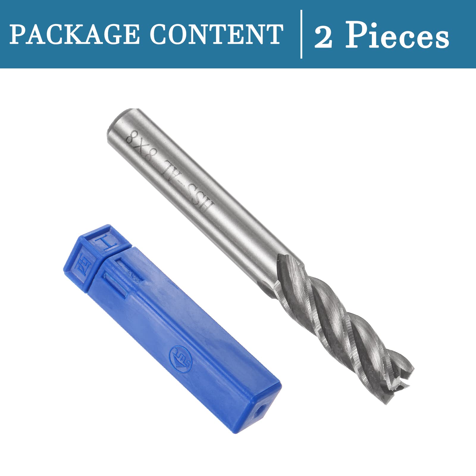QUARKZMAN 8mm Embout Carré Mills x 2PCS Haute Vitesse Acier 4 Flûtes Fraisage Fraises pour Rainure Usinage, [8mm Tige, 65mm Longueur]