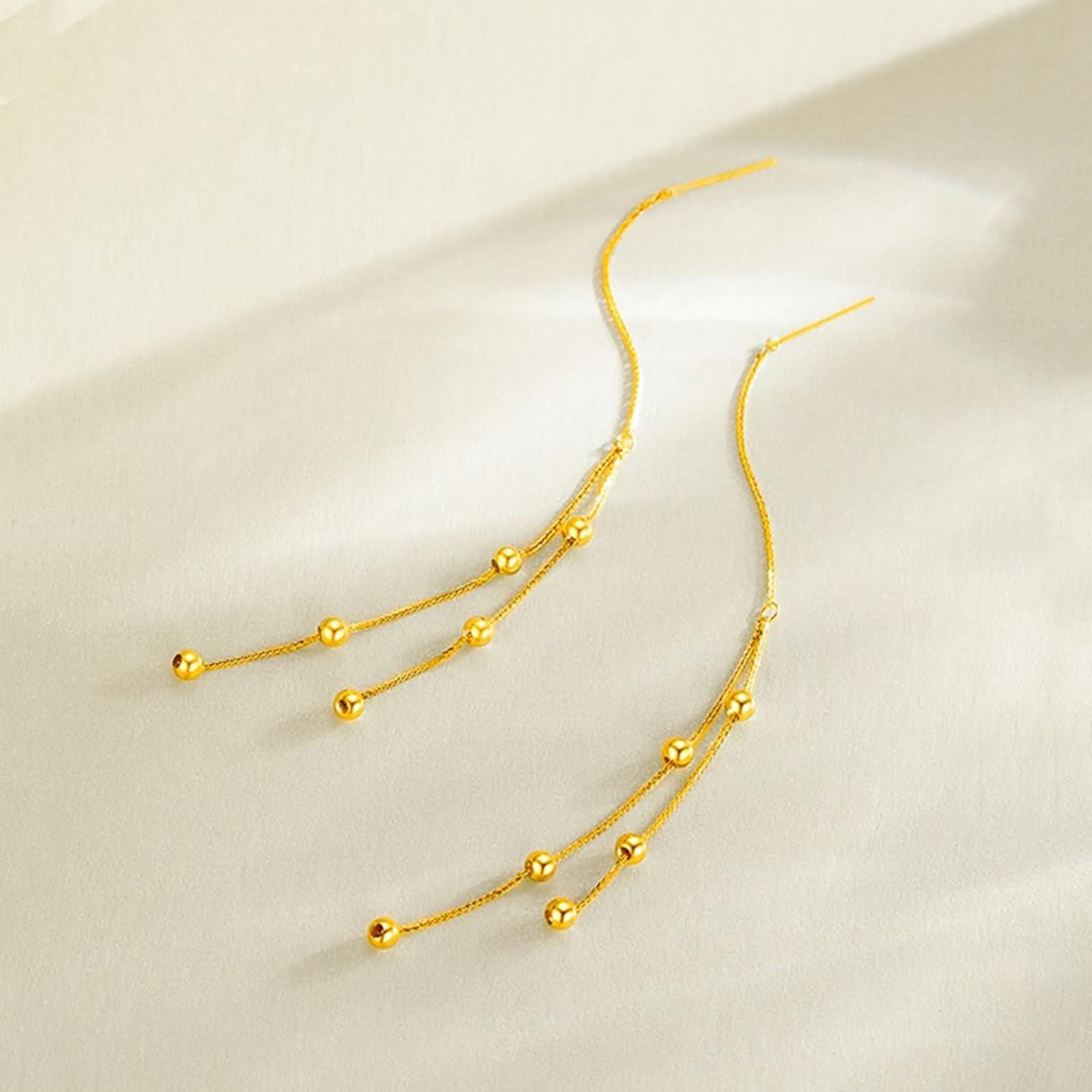 Ohrringe Lang Gold 375/585/750 Damen, Kette Ohrringe Frauen Mit Perlen Und Kette, Hochzeit Echtschmuck