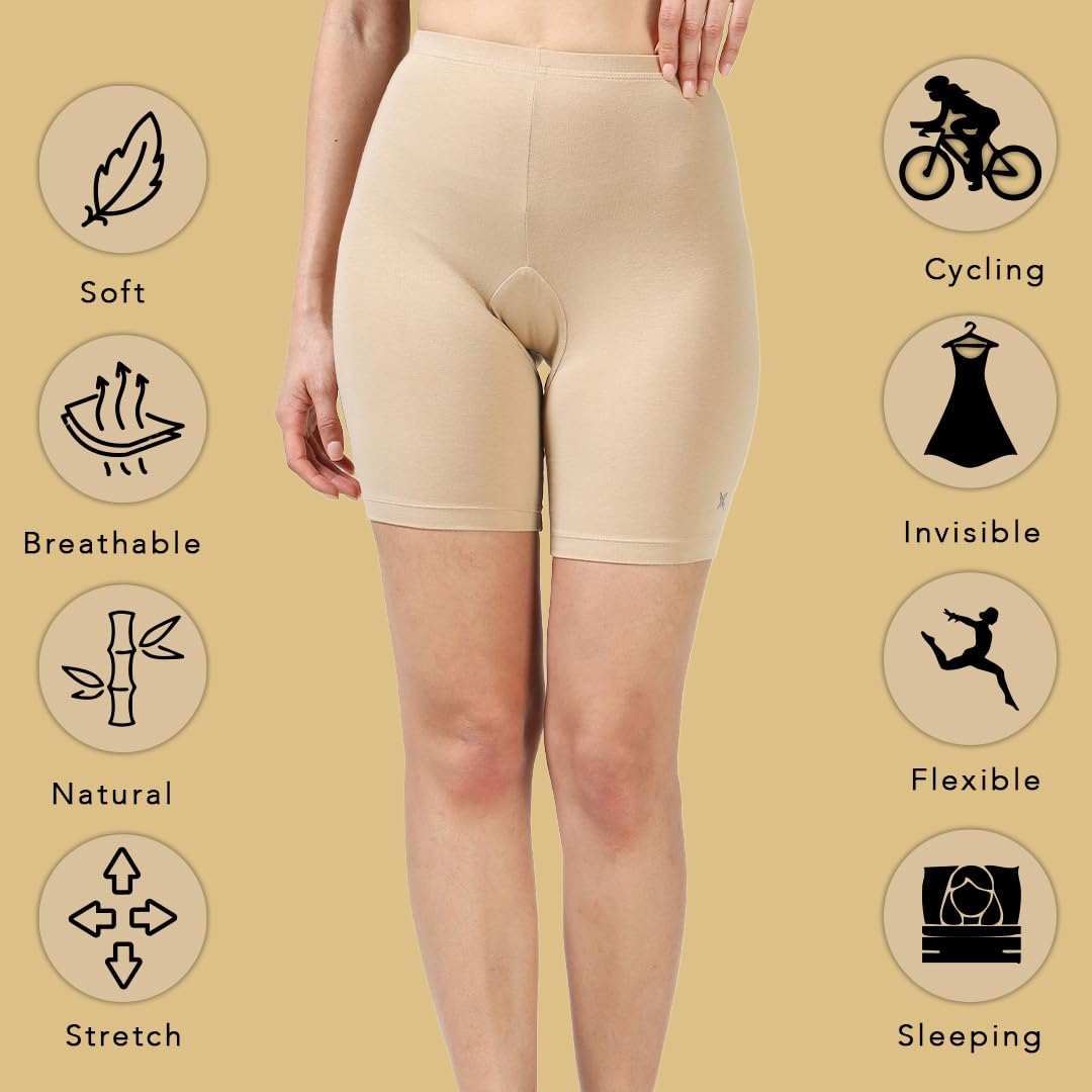 Lavos Women Under Dress Sports Cycling Shorts, Bamboo Cotton Activewear Yoga Gym Workout Anti-Bacterial Uniform, Elastic Mid Waist Shorties Tights for Womens and Girls(XL) Skin 4