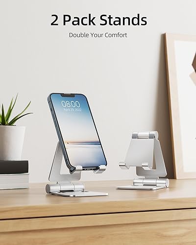 Miniatura 2 de Nulaxy Paquete de 2 soportes plegables dobles para teléfono celular, soporte plegable para teléfono de escritorio totalmente ajustable, compatible