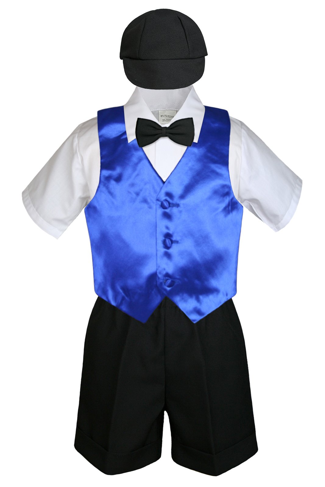LEADERTUX Baby Kid Toddler Boy Formal Party Suit Black Shorts Shirt Hat Vest Set Sm-4T (Small (0-6 Months), Royal Blue)