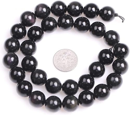 Miniatura 4 de Cuentas redondas de obsidiana negra natural de 0.472 in para hacer joyas, cuentas sueltas de 15 pulgadas (31-32 piezashebra)
