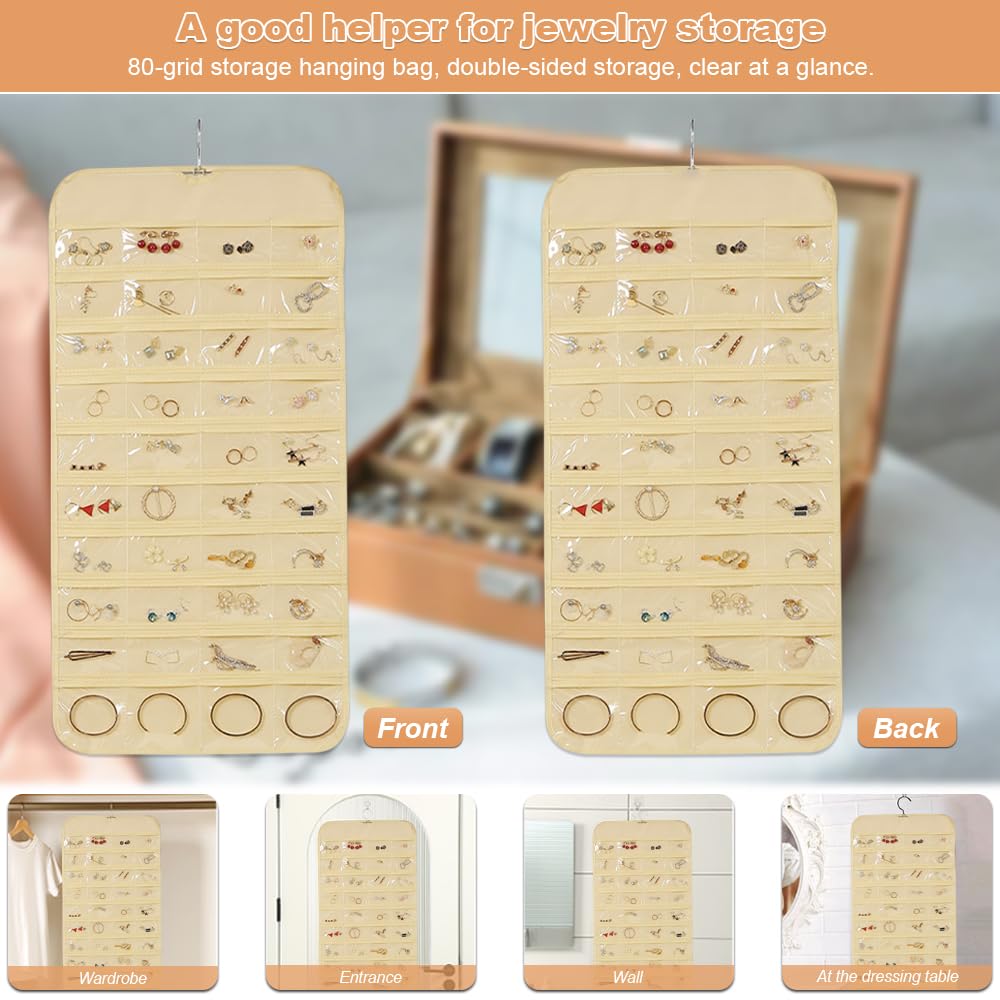 YDAKGUEY Hanging Jewellery Organiser, 2 Pcs Double-Sided Earring Storage with 80 Clear Pockets - Image 4