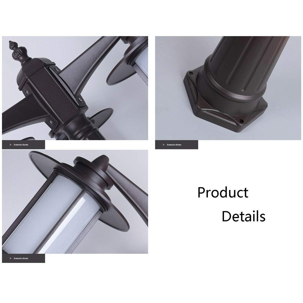 3-lampki E27 Zewnętrzny wysoki słup Ścieżka Światło postojowe Szklana latarnia Europejska nowoczesna IP54 Wodoodporna Czarny metal Aluminiowy słup uliczny Lampa kolumnowa Ogród Trawnik Oświetlenie par