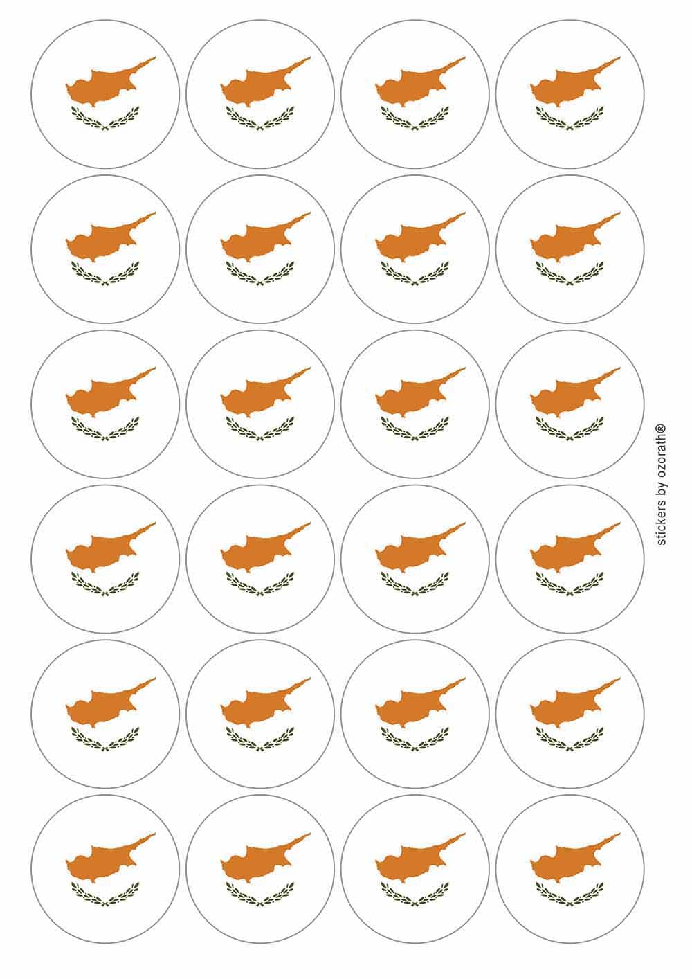 Cyprus National Flag Circular Matt Paper Stickers A4 Sheet of 24 (Each Sticker is 45mm Diameter)