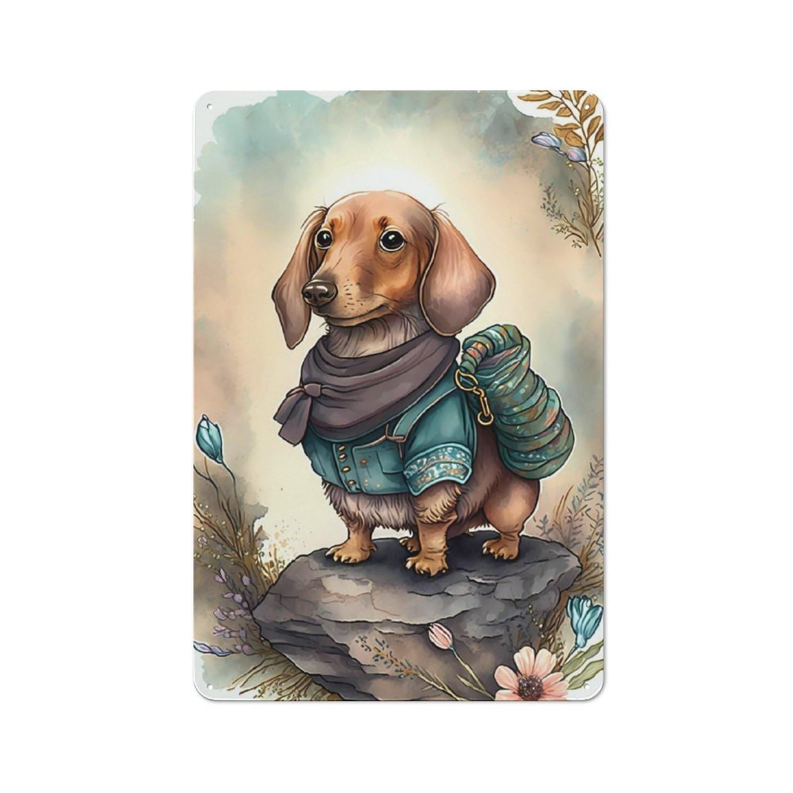 Junmoney Dachshund Dog Watercolor Metal Plaque 30X20cm With For Pub Or Café, Rustic Decor, For Pub Decor Enthusiasts