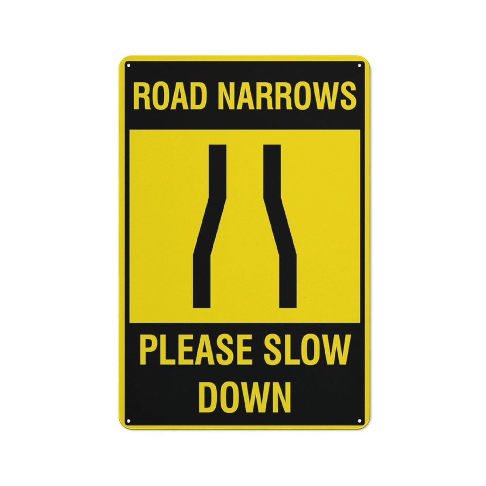 Road Narrows (Please Slow Down) Sign, 8x12 Inch Rust-Free Aluminum Outdoor Metal Tin Sign for Home, Business, Yard