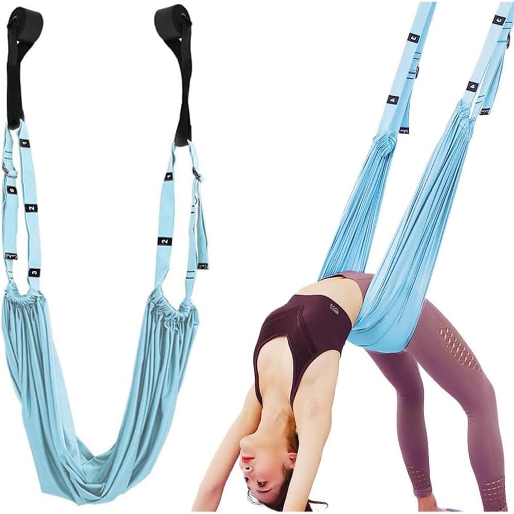 Joyzzz Waist Back Leg Stretch Strap, Yoga Fitness Band, Backbend Training Belt, Back Bend and Leg Stretching Assist Trainer with Door Anchor, Yoga Swing Strap for Dance, Ballet, Gymnastics (Blue)