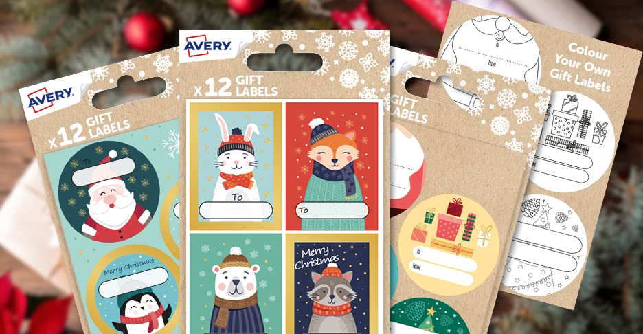 Avery 36 PCS Festive Kid Pack, Premium Christmas Name Gift Labels, Gift Wrapping Bag Decoration, Colour-Your-own Labels - Image 2