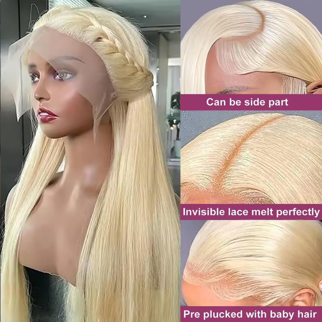 Bele 613 Blonde Wig 13x6 Straight HD Transparent Lace Front Wigs Human Hair 180% Density 20 inch Brazilian Straight Virgin Huamn Hair Pre Plucked with Baby Hair for Black Women - Image 4