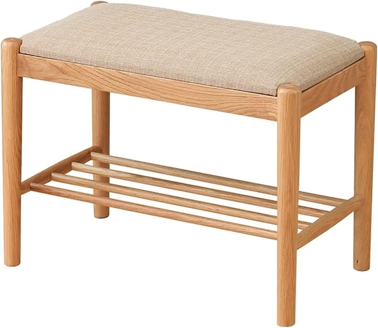 Banc à chaussures d'entrée en bois nordique avec rangement et coussin en lin