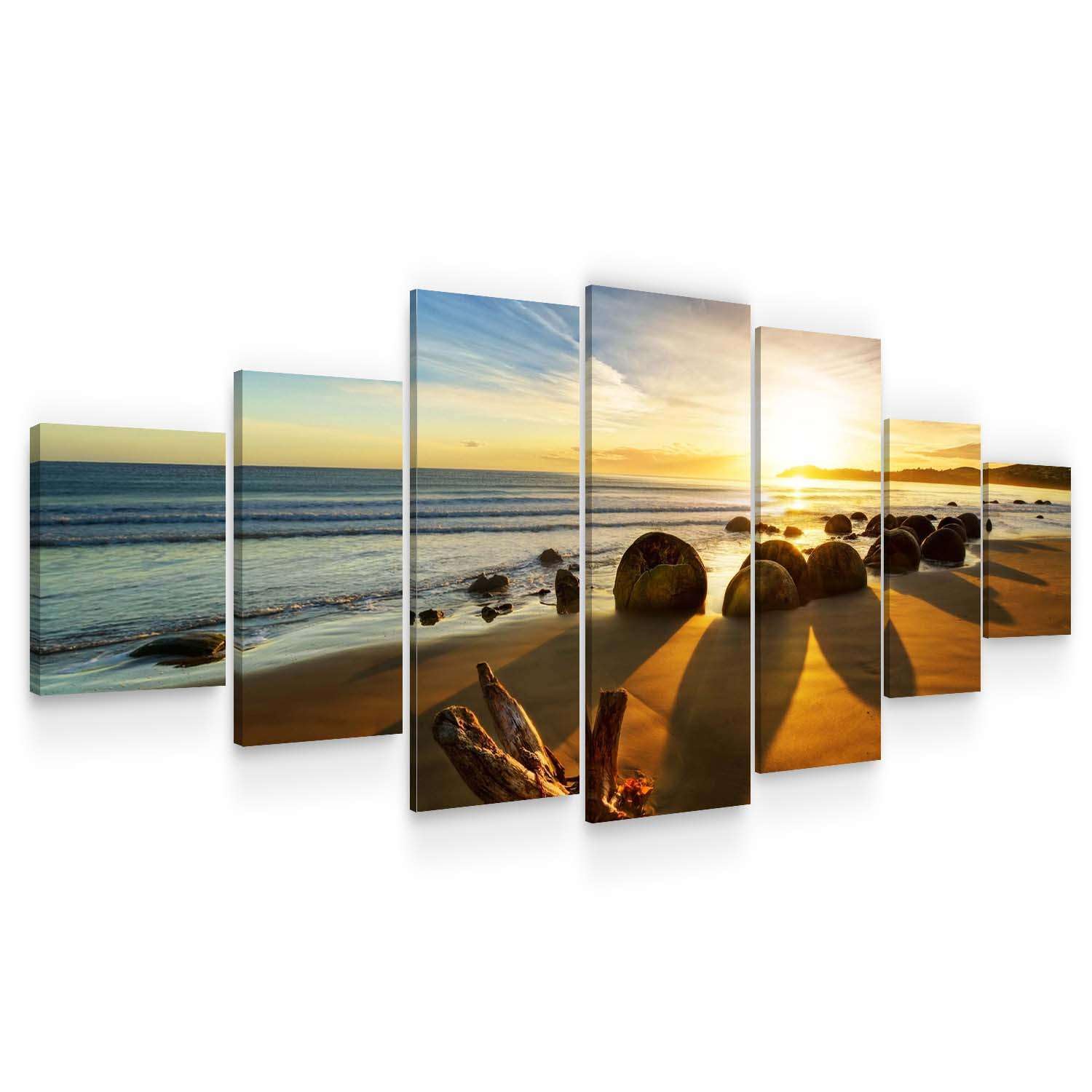 Startonight Huge Canvas Wall Art Beautiful Sunrise At The Beach - Large Framed Set of 7 100 x 240 cm