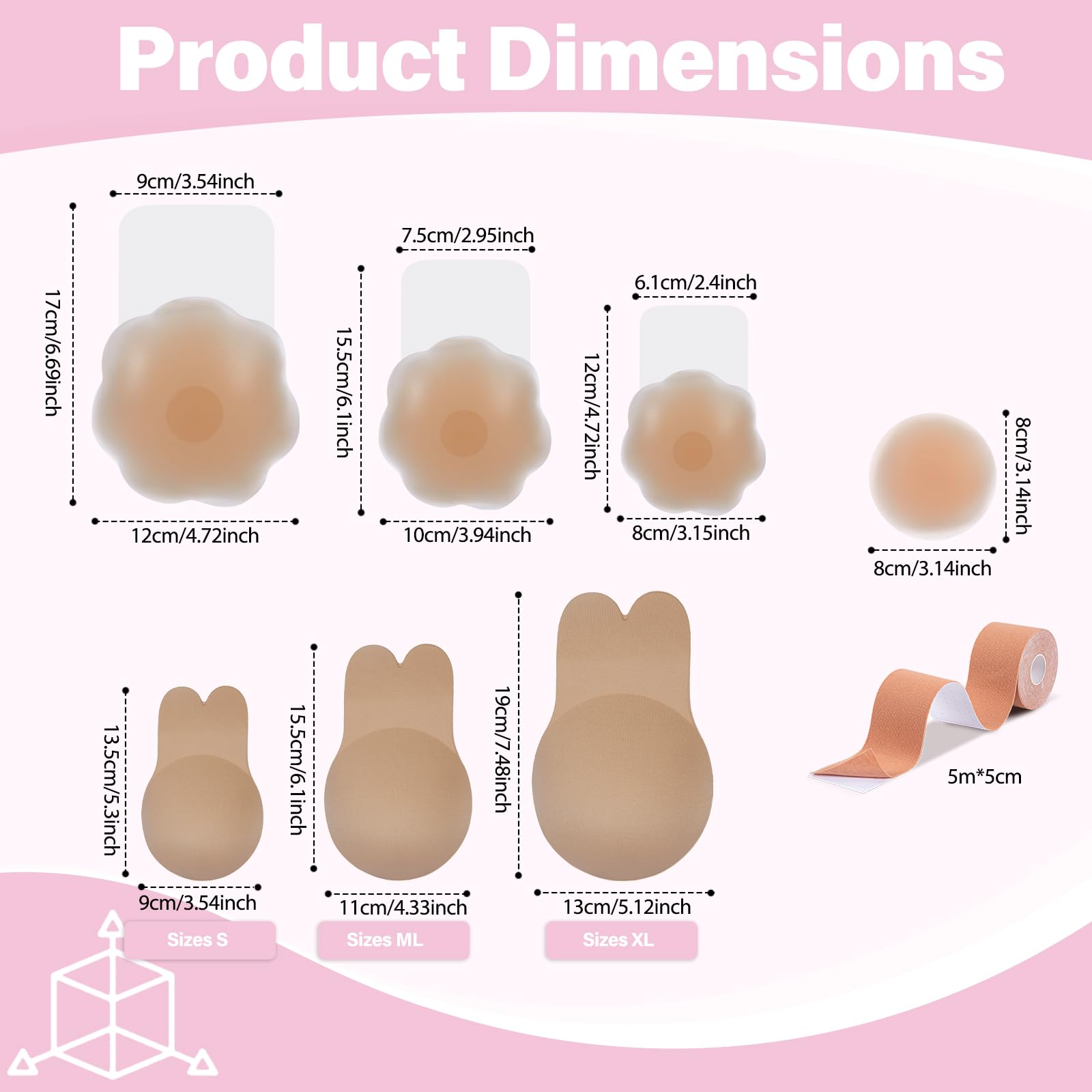 Brust Tape Klebe BH Push Up, Boob Tape Set für Klebe BH Große Brust Rückenfrei BH 2 Wiederverwendbare Unsichtbar Silikon Brüste Nippelpads Body Damen Tape für Körbchengrößen