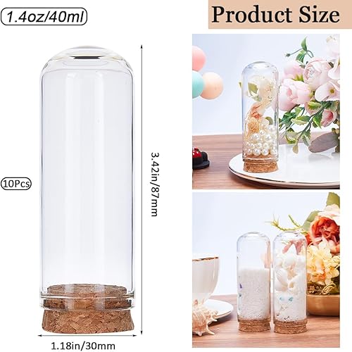 Miniatura 2 de CRASPIRE Cúpula Cloche de cristal con base de corcho de 3.4 x 1.2 pulgadas, 10 piezas de tarro de campana mini cubierta de soporte, frasco de