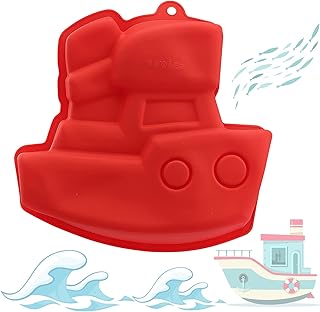 YISUYA Moule à gâteau bateau, moule à gâteau bateau 3D, moule à gâteau fantaisie en silicone, moule à gâteau d'anniversaire bateau pour la cuisson (rouge)