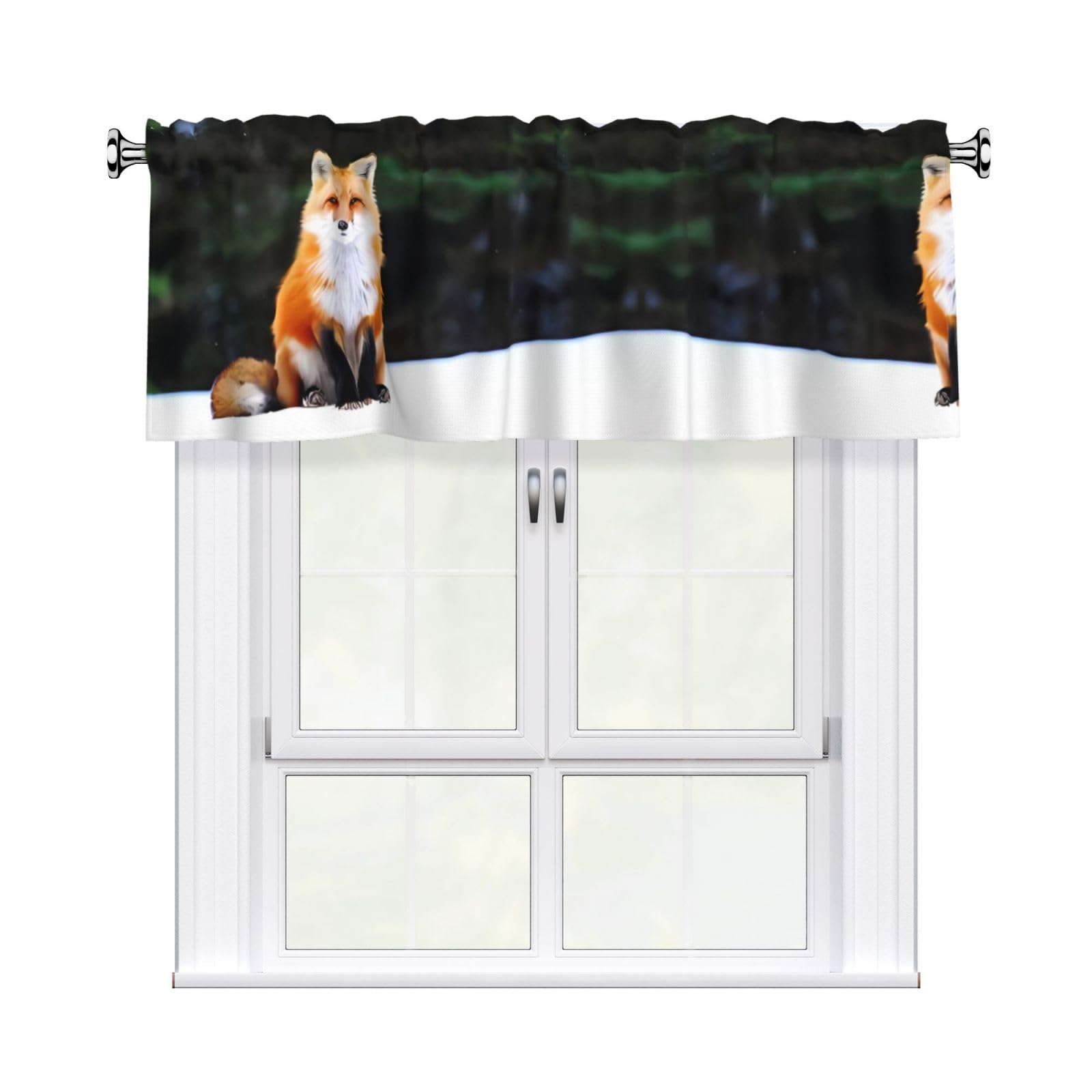 WHJSHOP Funny Fox Prints Curtain Valance 54x18 Inch - Peach Skin Window Layer with Delicate Print, Filtered Light for Kitchen Use