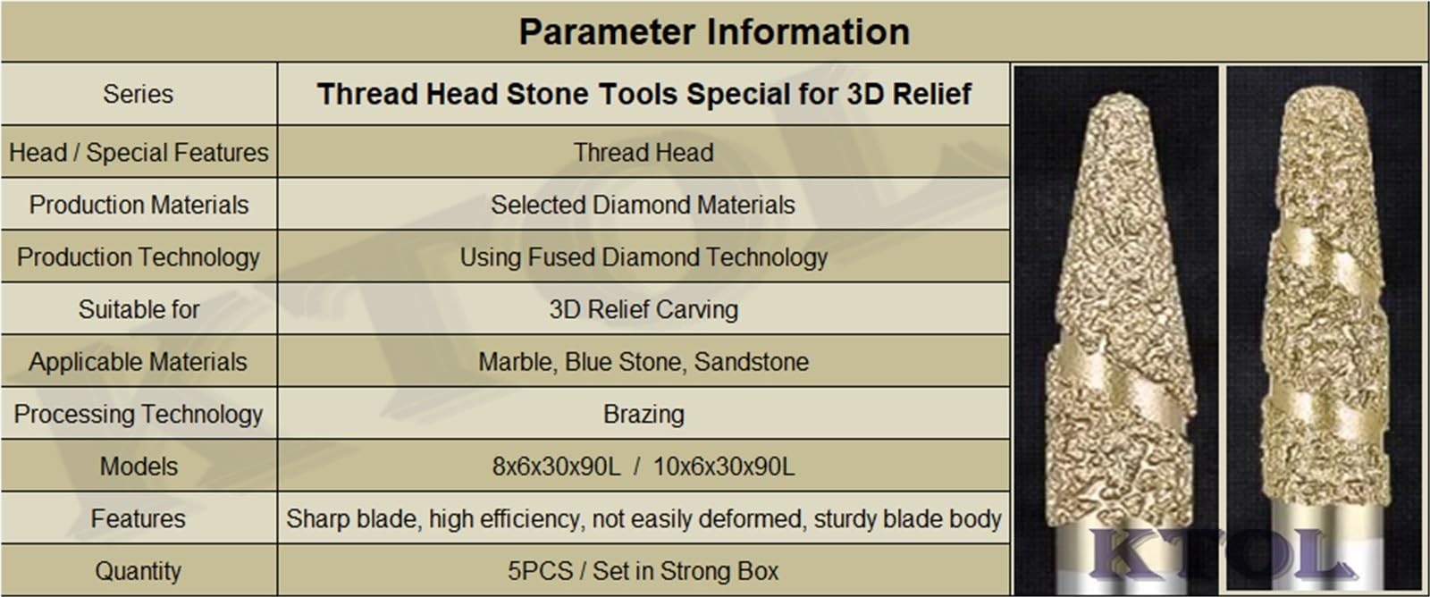 5 piezas de cabeza de rosca de bola cónica, herramientas de tallado de piedra de diamante para soldar, brocas de rebajadora de CNC, juego de cortadores de fresado de extremo, grabado en relieve 3D de