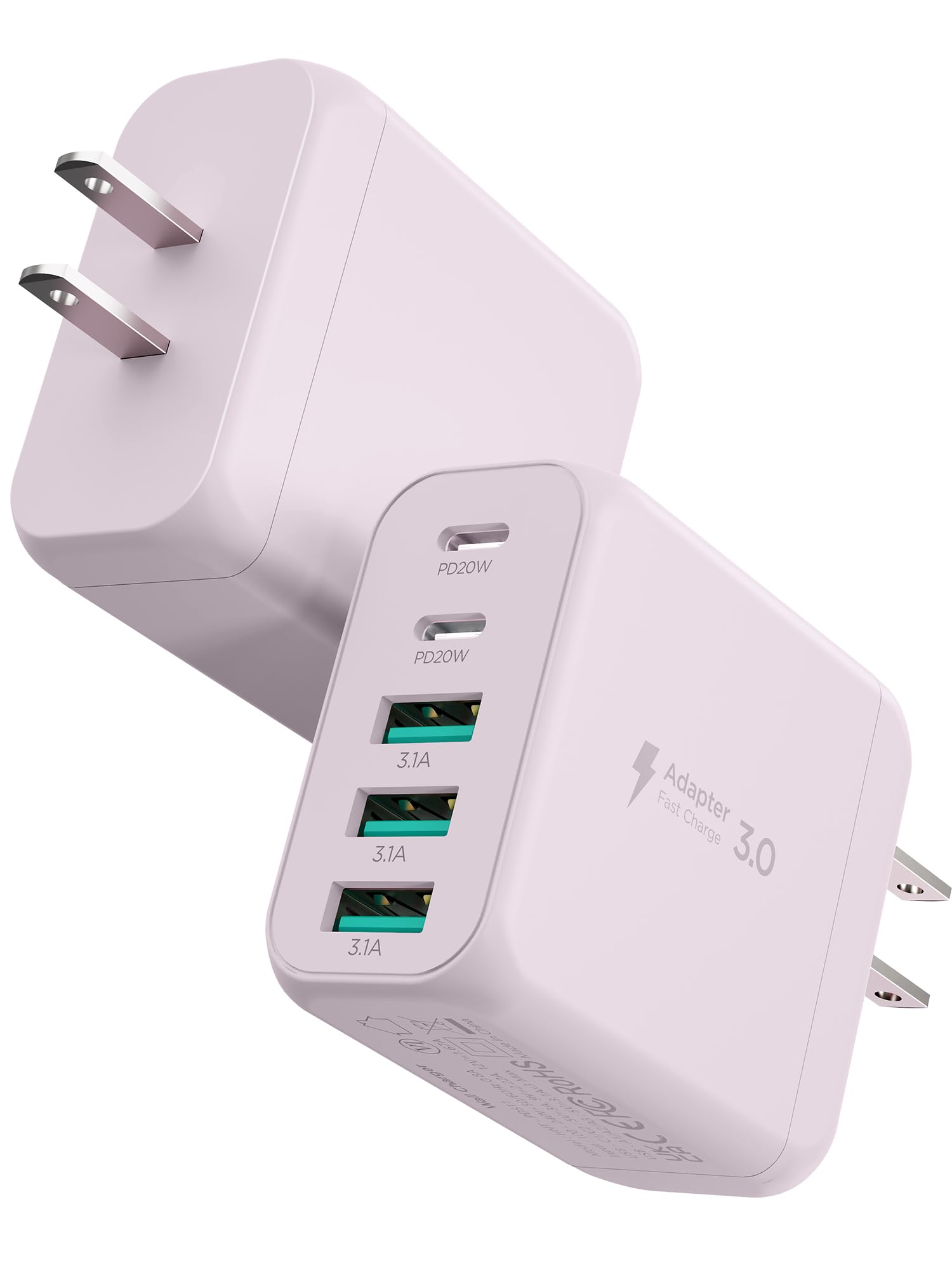 EIZLXQ USB C Charger Block, [2-Pack] Type C Charger Fast Charging,50W 5-Port USB Wall Charger Multiport Type C Charging Block Cube for iPhone 17/16/15
