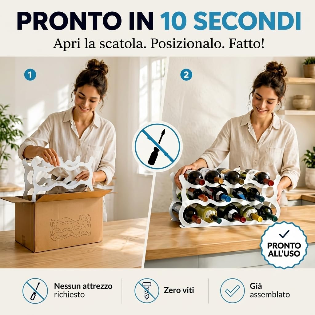 Portabottiglie Vino da Tavolo in Acciaio Design Minimalista Bianco