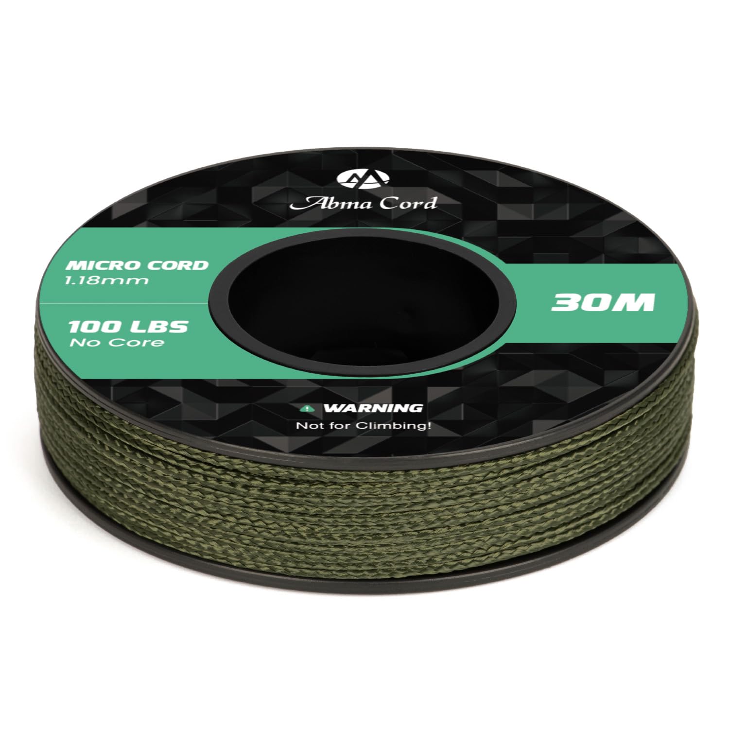 Abma Cord Army Green Micro Cord 1.18Mm Paracord 30M Spool Utility Braided Cord - Max. 45Kg (100Lbs)