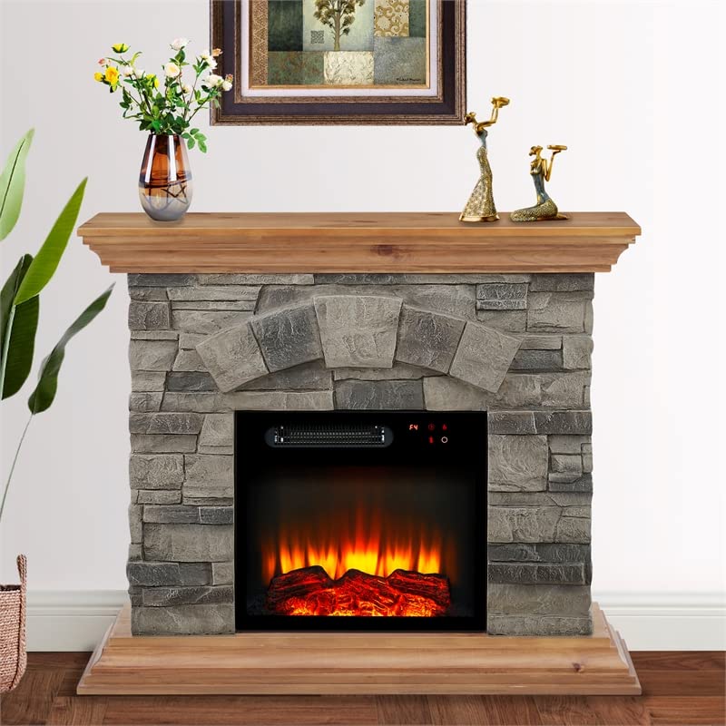 LIVILAND 40 in. Magnesium Oxide Freestanding Electric Fireplace in Tan