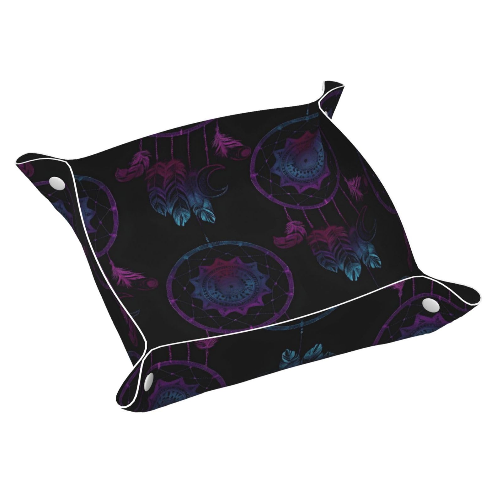 HLBSDM Mystical Purple Teal Dream Catcher Tray Men's Leather Valet Parking Portable Entrance Trays Bedside Storage Box